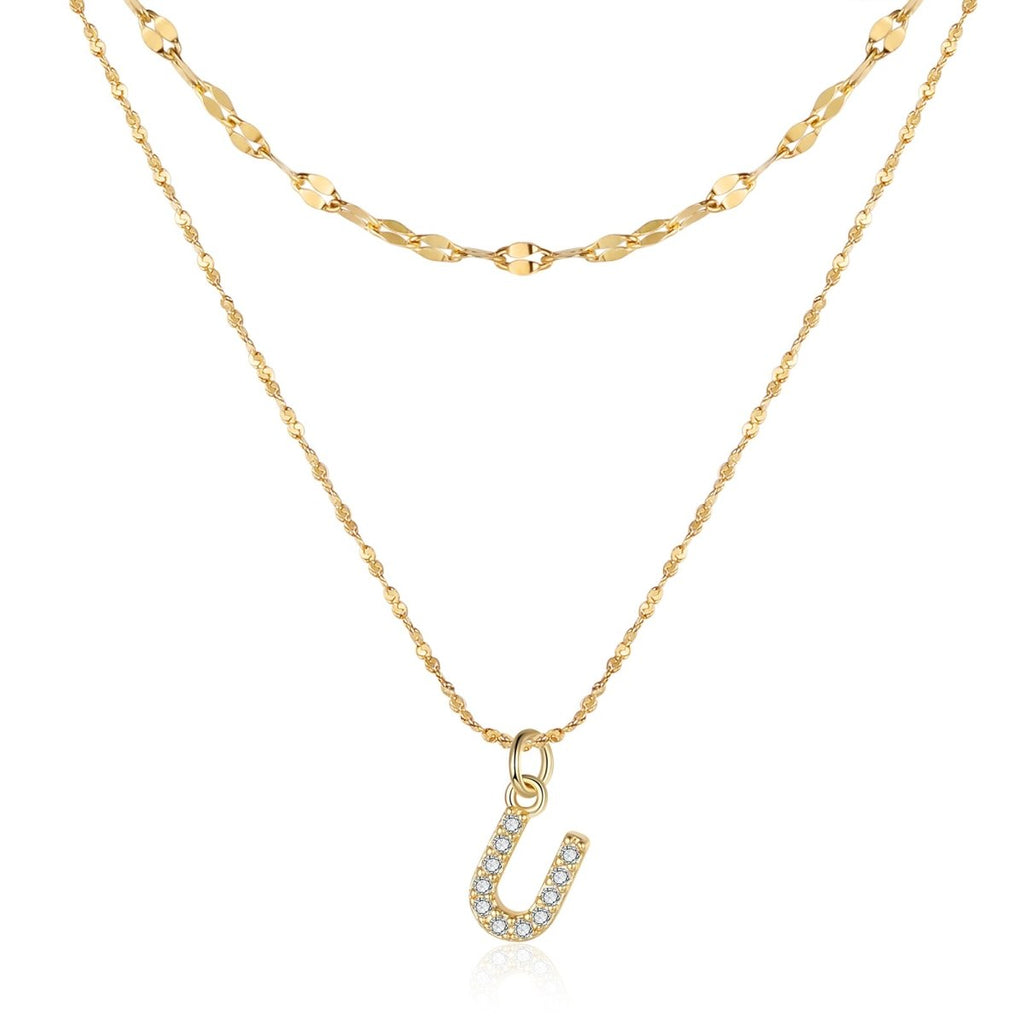 18ct gold-plated stainless steel necklace with initial letter and CZ stones, 40+5cm chain.