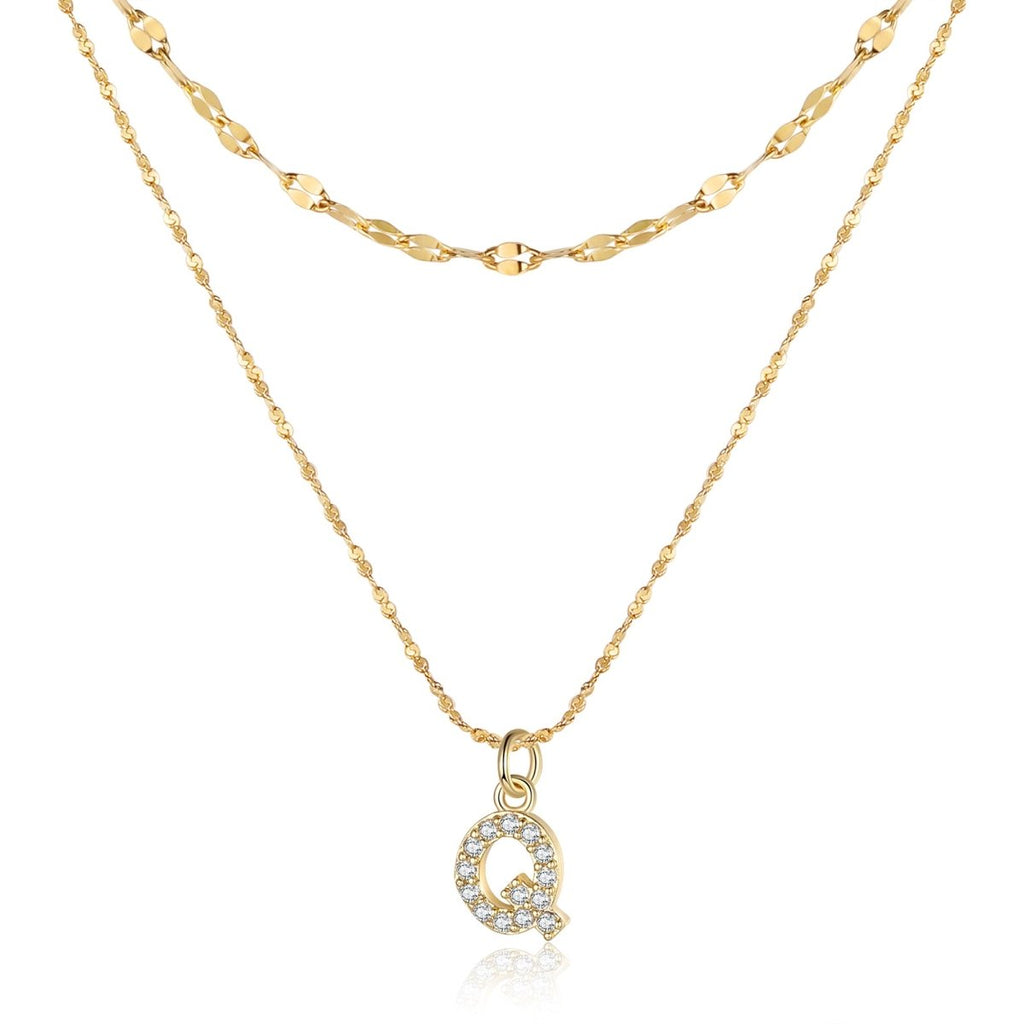 18ct gold-plated stainless steel necklace with initial letter and CZ stones, 40+5cm chain.18ct gold-plated stainless steel necklace with initial letter and CZ stones, 40+5cm chain.