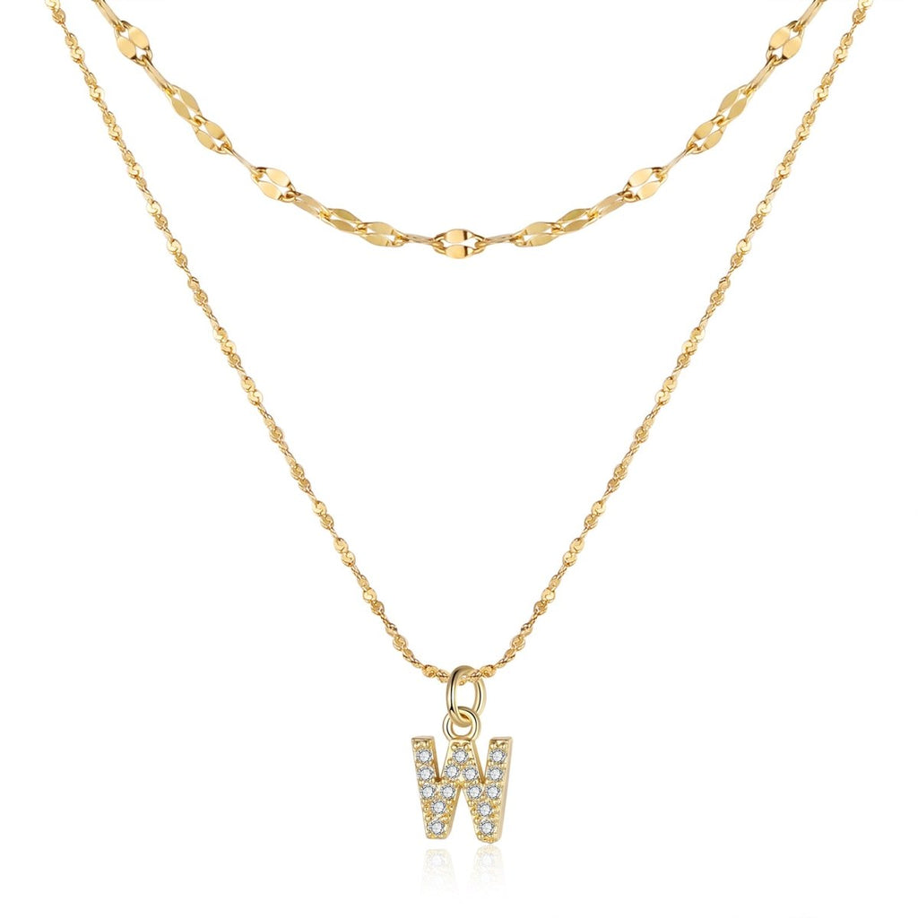 18ct gold-plated stainless steel necklace with initial letter and CZ stones, 40+5cm chain.