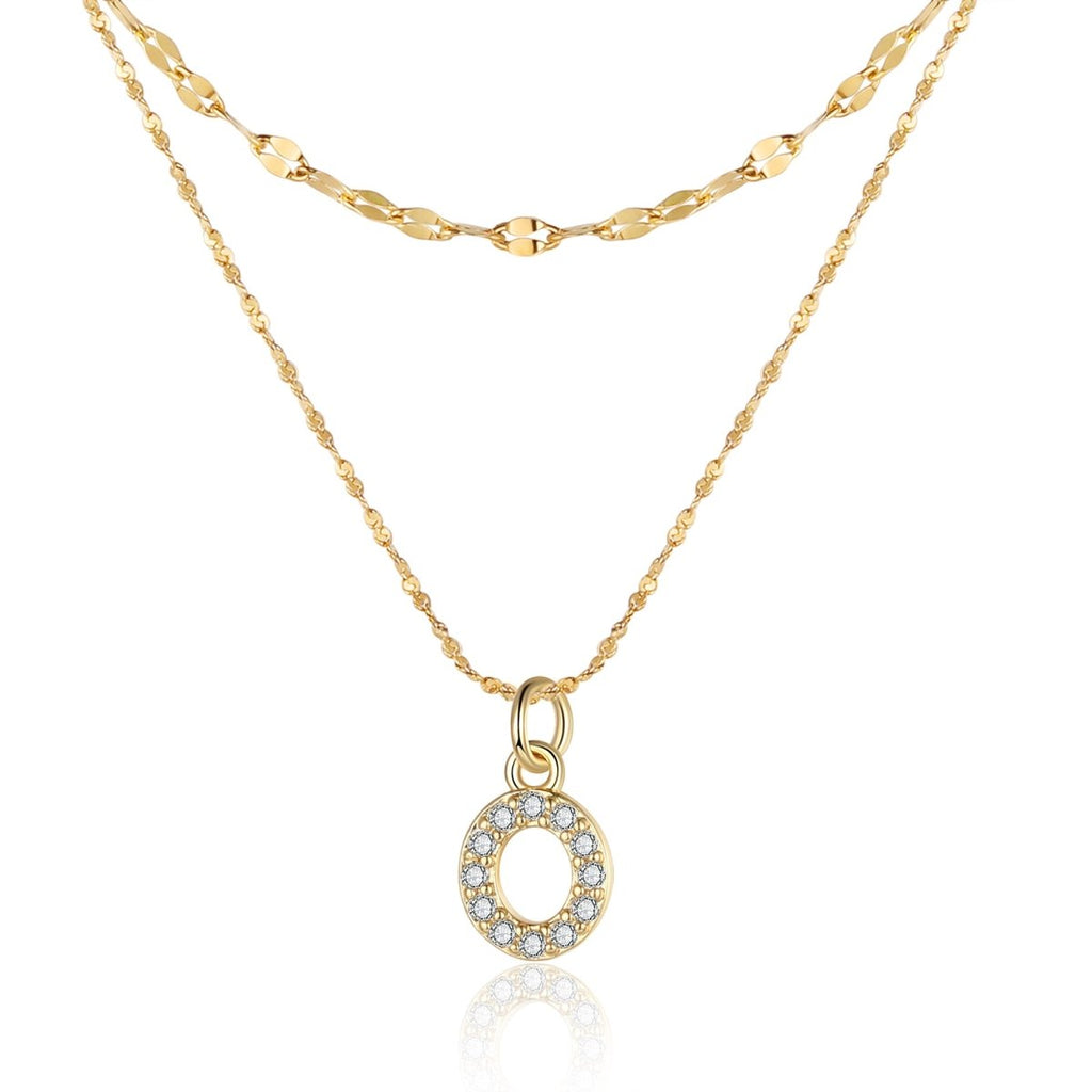 18ct gold-plated stainless steel necklace with initial letter and CZ stones, 40+5cm chain.