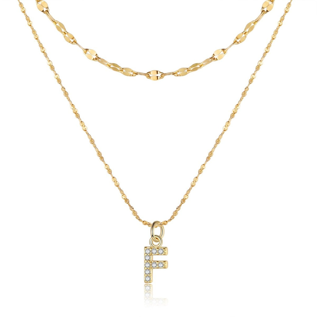 18ct gold-plated stainless steel necklace with initial letter and CZ stones, 40+5cm chain.