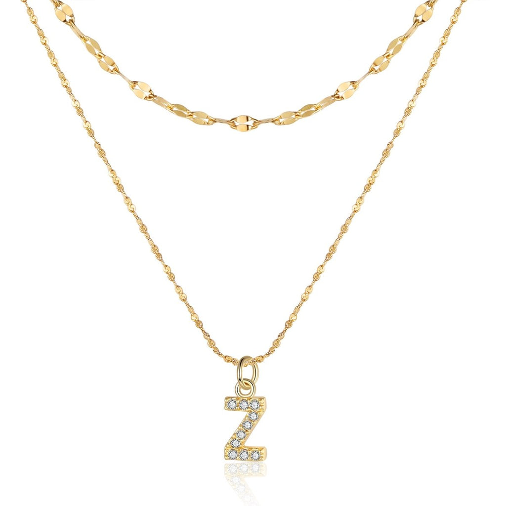 18ct gold-plated stainless steel necklace with initial letter and CZ stones, 40+5cm chain.