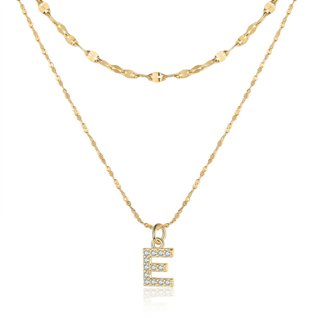 18ct gold-plated stainless steel necklace with initial letter and CZ stones, 40+5cm chain.