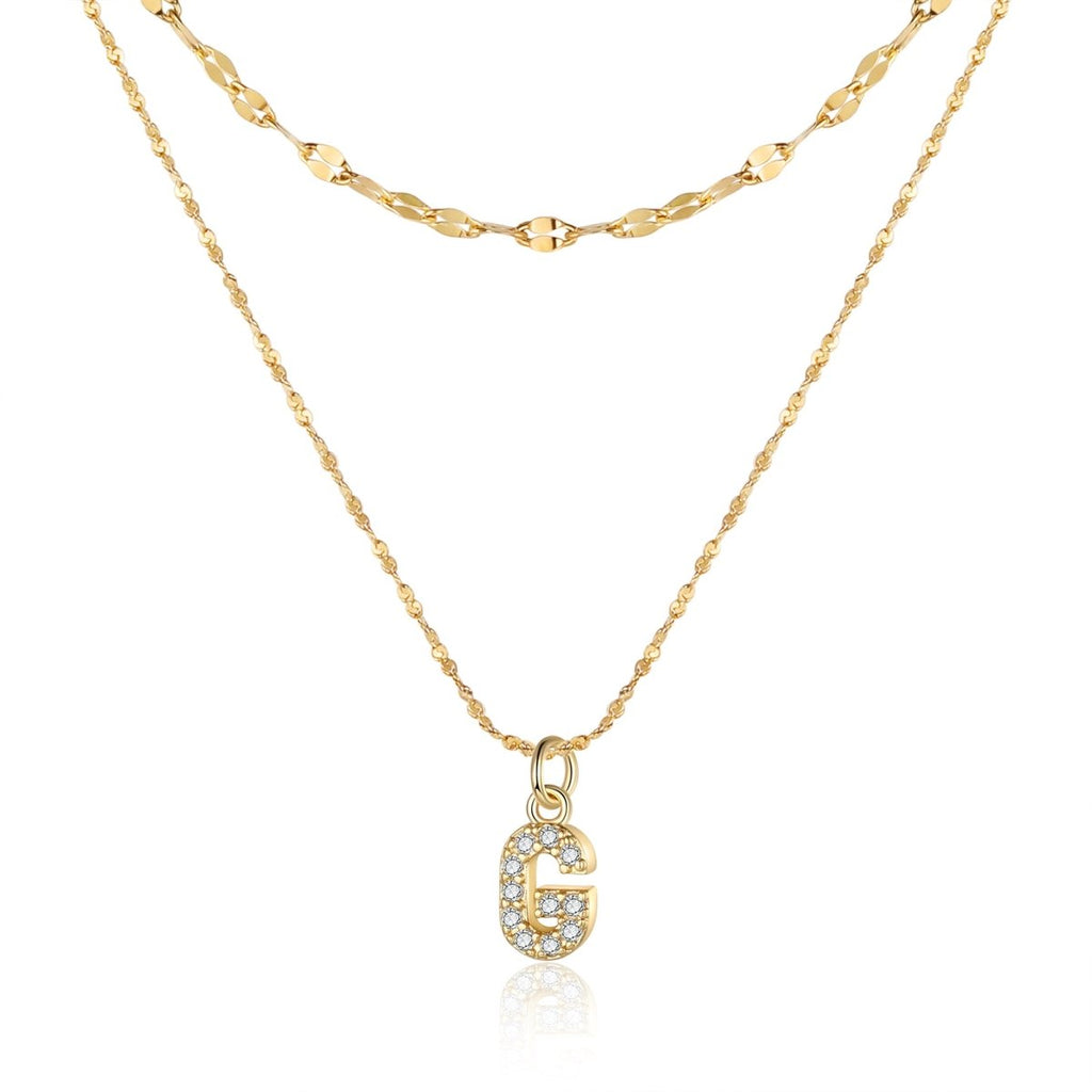 18ct gold-plated stainless steel necklace with initial letter and CZ stones, 40+5cm chain.