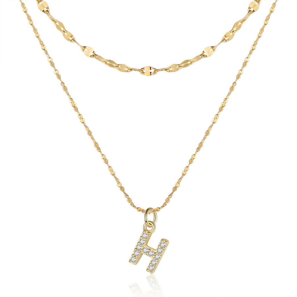 18ct gold-plated stainless steel necklace with initial letter and CZ stones, 40+5cm chain.