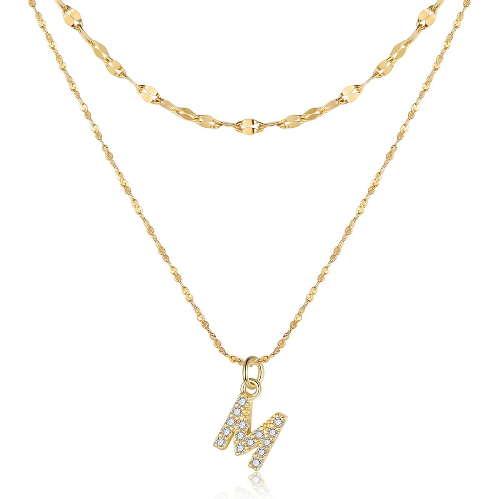 18ct gold-plated stainless steel necklace with initial letter and CZ stones, 40+5cm chain.