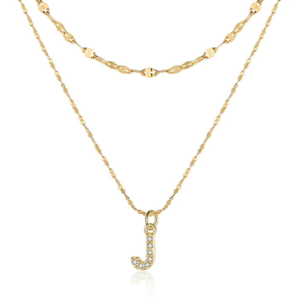 18ct gold-plated stainless steel necklace with initial letter and CZ stones, 40+5cm chain.
