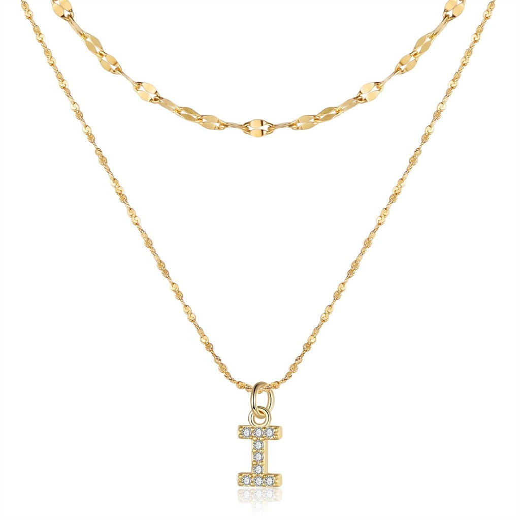 18ct gold-plated stainless steel necklace with initial letter and CZ stones, 40+5cm chain.