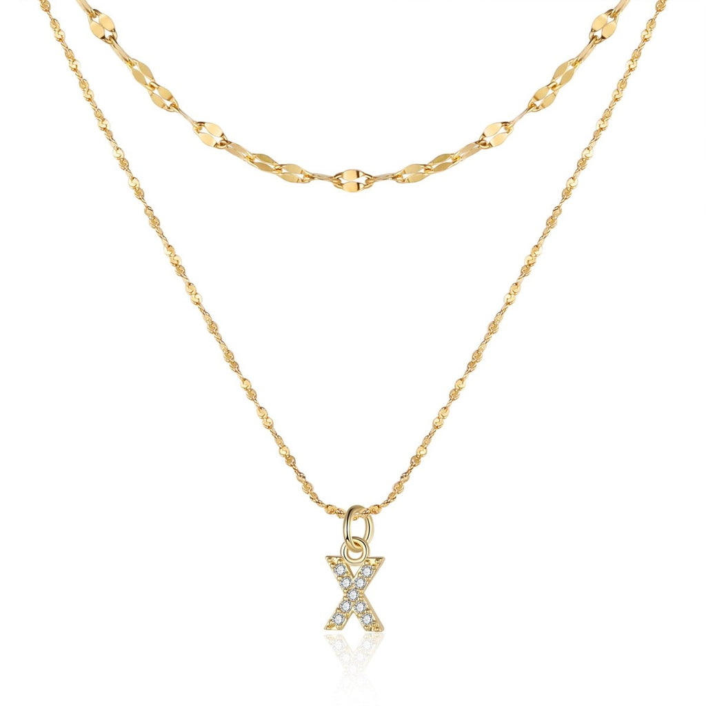 18ct gold-plated stainless steel necklace with initial letter and CZ stones, 40+5cm chain.