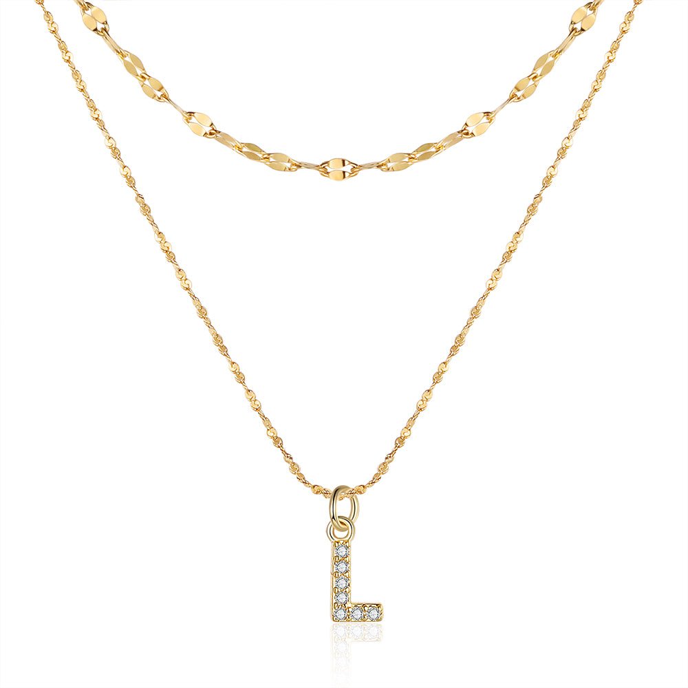 18ct gold-plated stainless steel necklace with initial letter and CZ stones, 40+5cm chain.