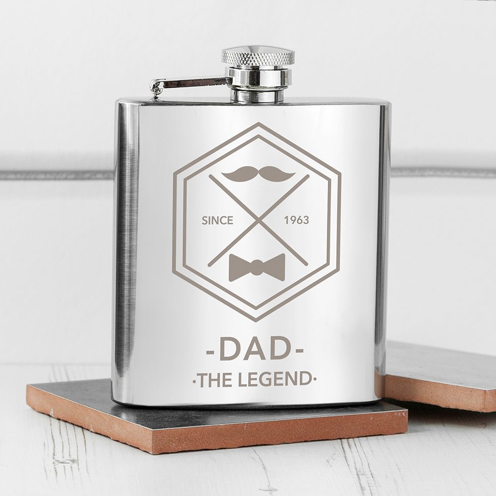 Legend Dad's Silver Hip Flask - Engraved Memories