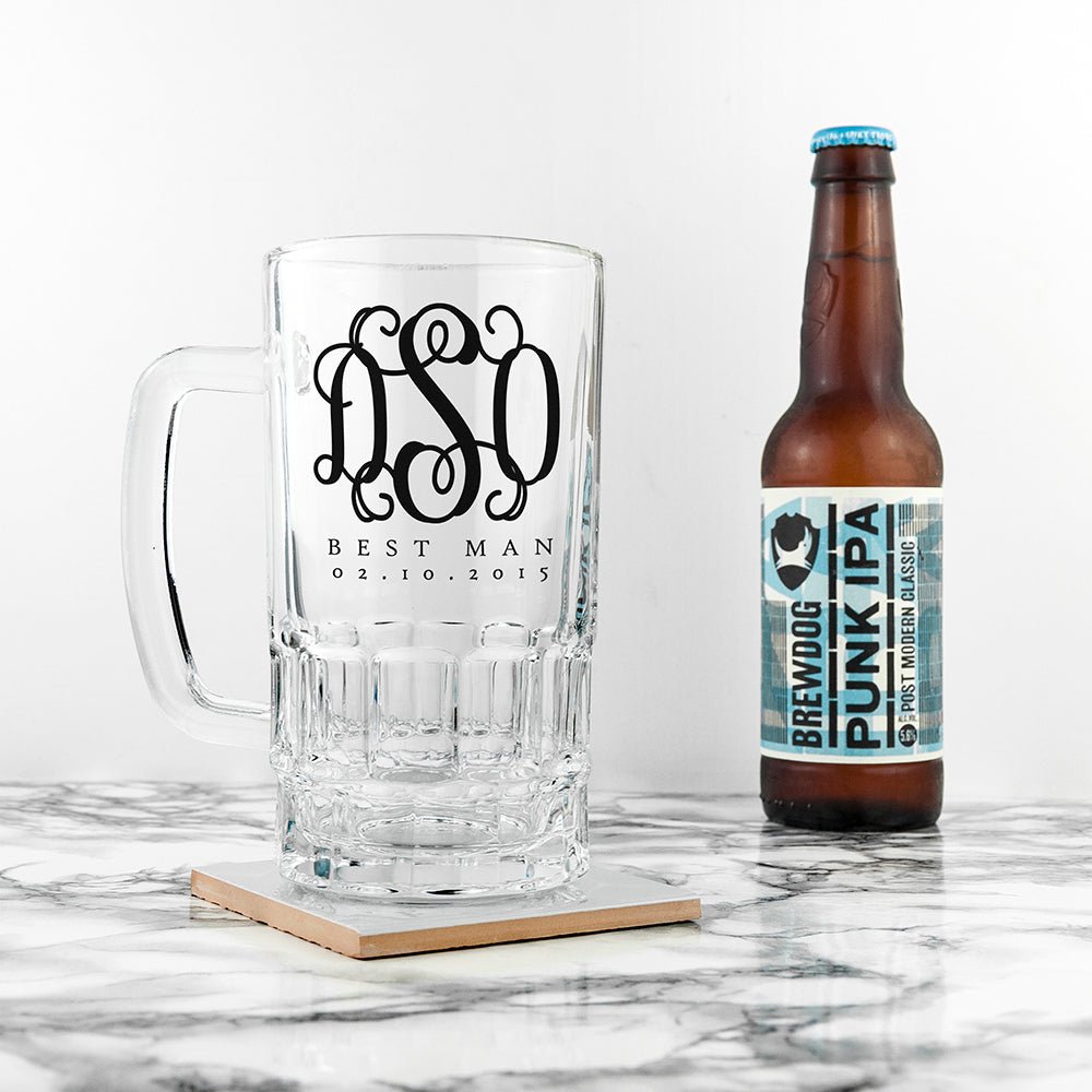 Personalised beer glass for groomsmen