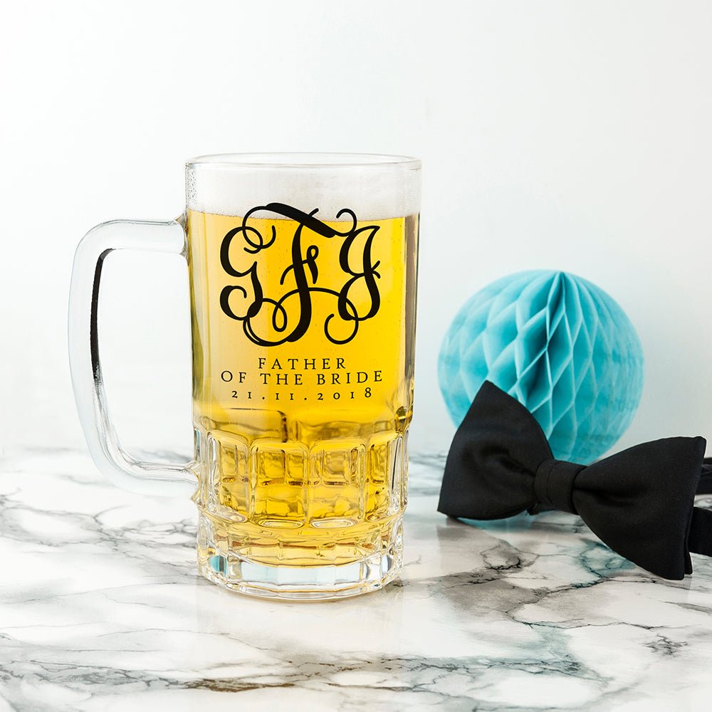 Engraved glass tankard for best man with wedding date