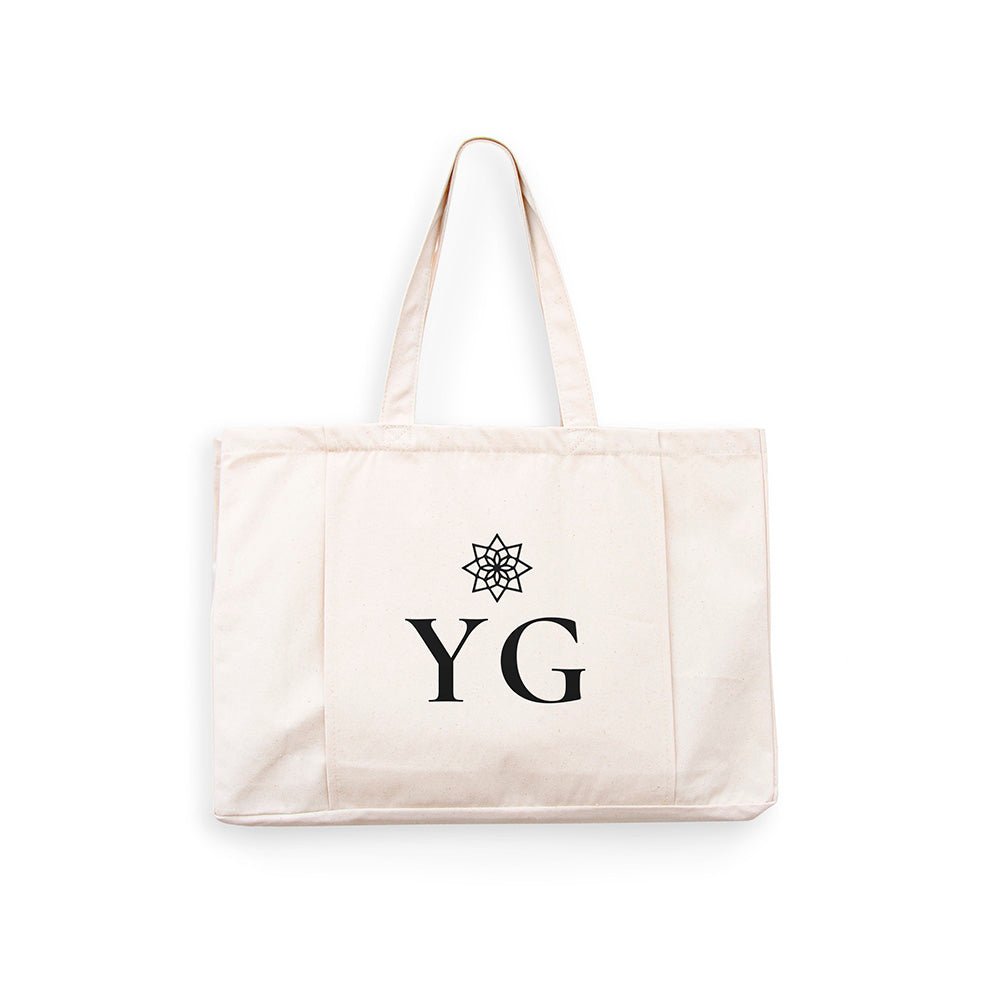 Monogrammed organic yoga tote bag in natural cotton