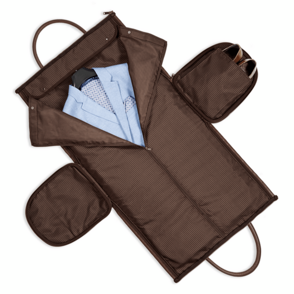Monogrammed vegan leather business garment bag, 37L, black or brown, personalized with up to 3 initials.