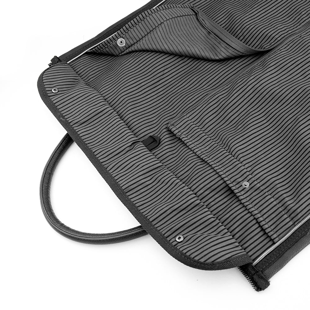 Monogrammed vegan leather travel suit bag, 37L, black or brown, personalized with up to 3 initials.