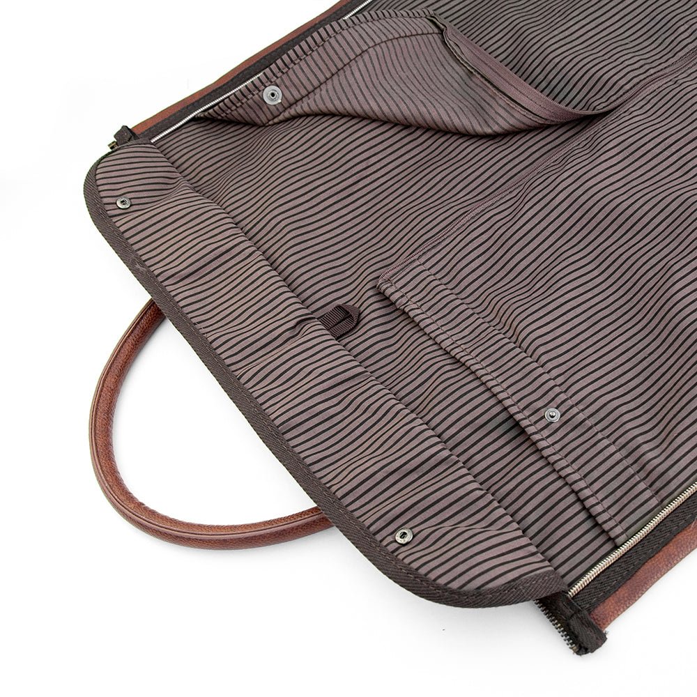 Monogrammed vegan leather travel suit bag, 37L, black or brown, personalized with up to 3 initials.
