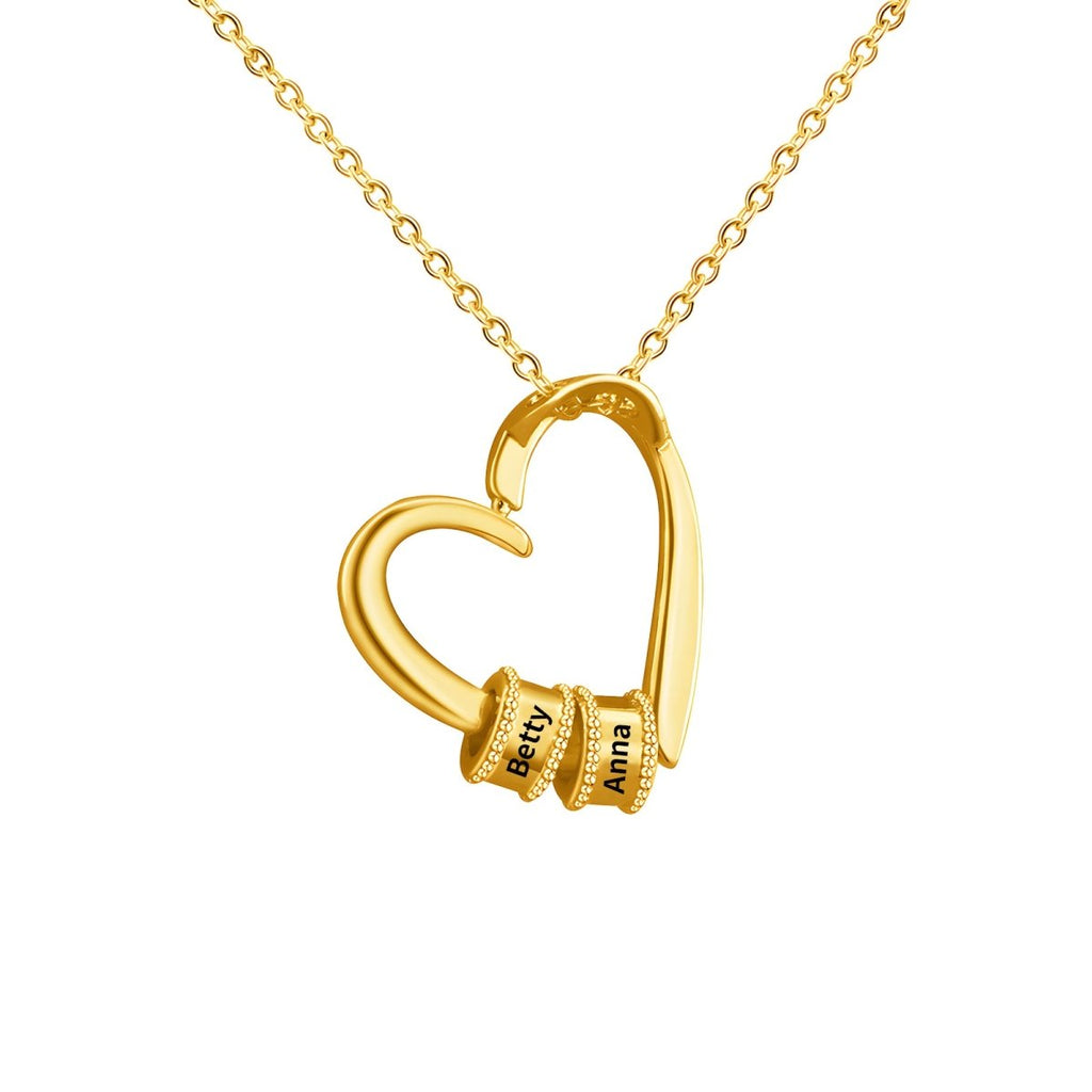 Mother’s Day heart-shaped necklace with name charms, gold/rose gold/steel, personalized, 45+5cm chain.