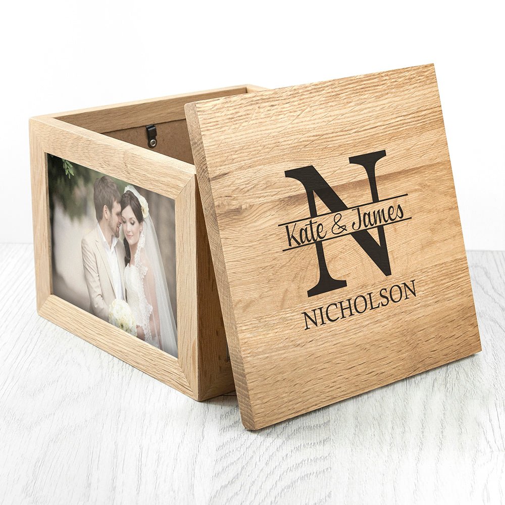 Engraved wedding keepsake box with monogram