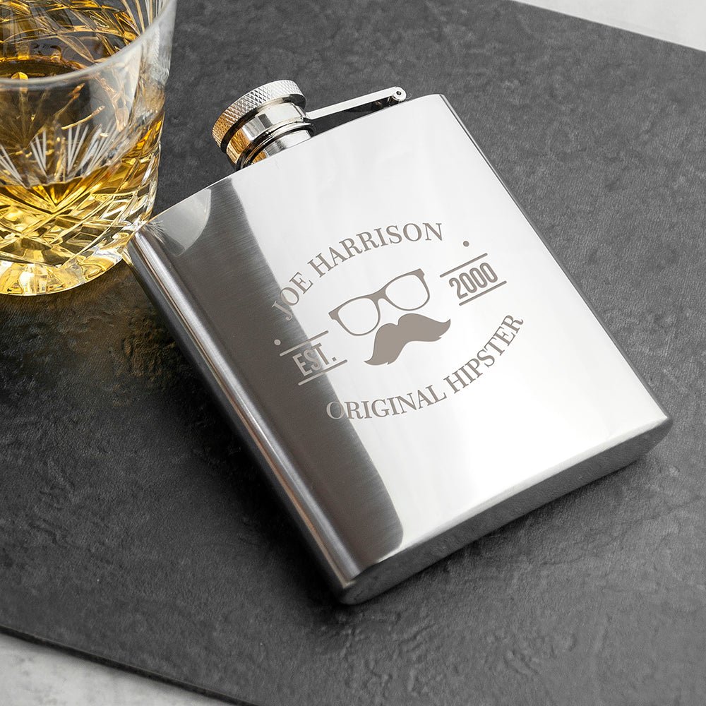 Original Hipster's Silver Hip Flask - Engraved Memories