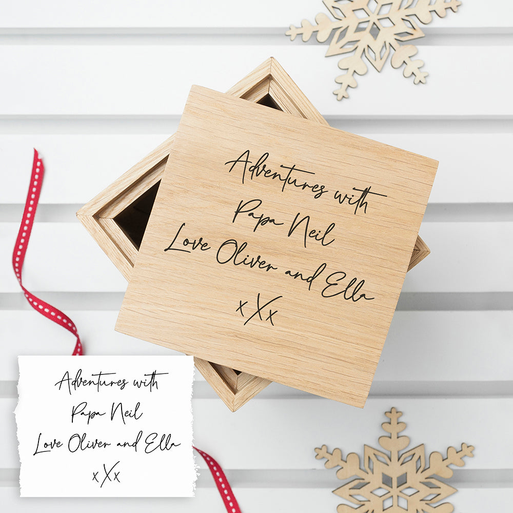 Handwriting-engraved oak box for special occasions