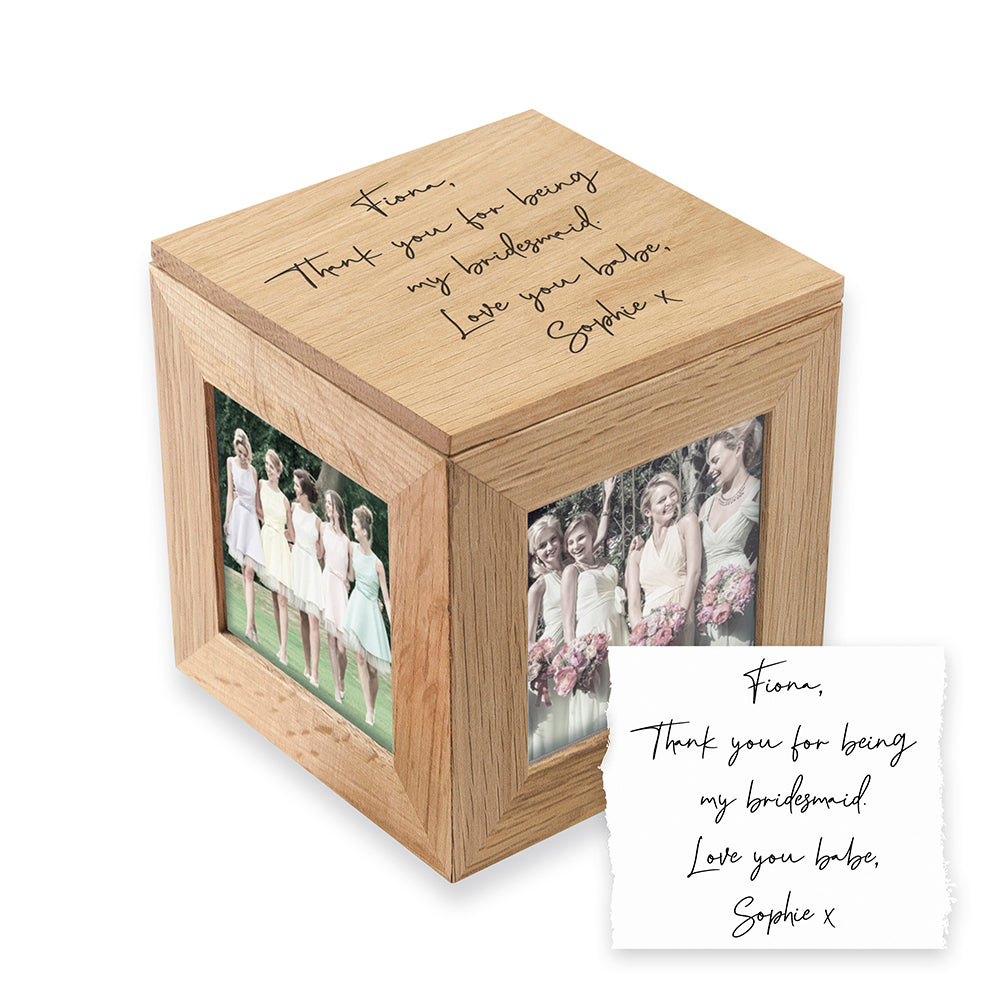 Personalised oak keepsake box with 4 photo frames