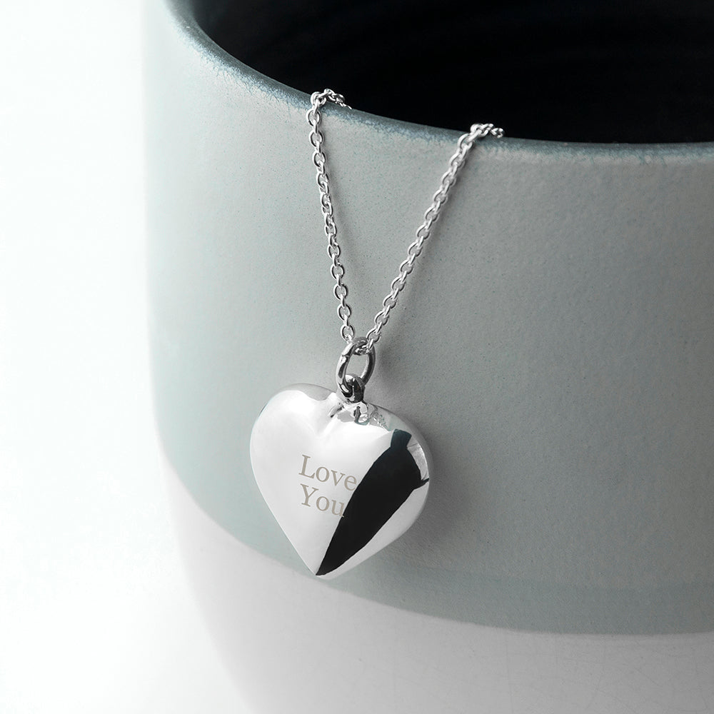 925 sterling silver personalised heart pendant necklace, 16-inch chain