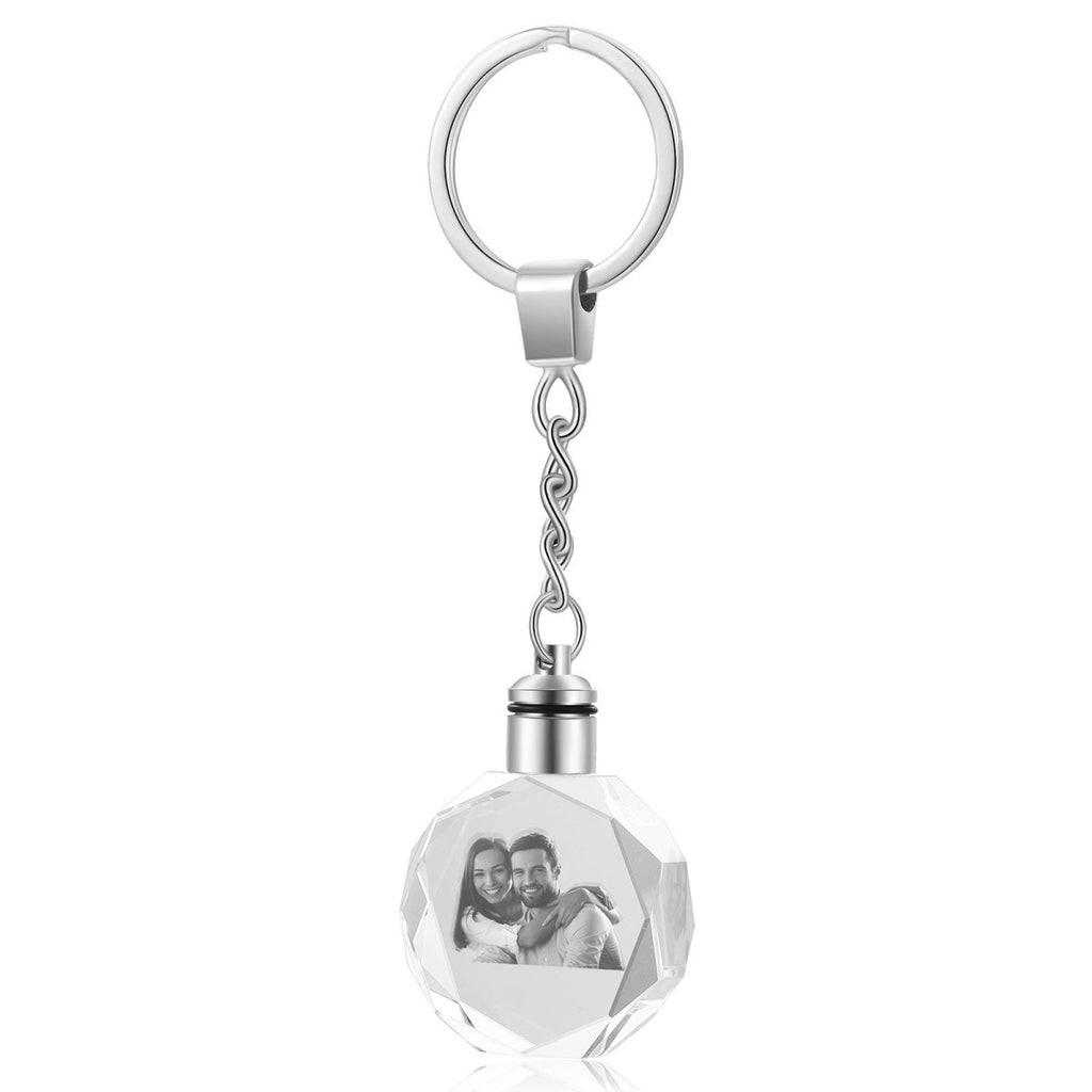 Custom 3D crystal keychain (30mm x 12mm x 30mm) engraved with your photo. A unique, heartfelt keepsake or gift.