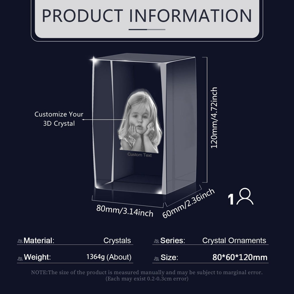 Large 3D crystal ornament custom-engraved with your photo and text. A stunning, personal keepsake or gift.