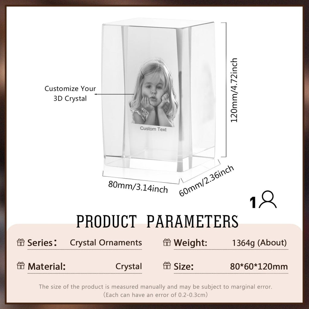 Large 3D crystal ornament custom-engraved with your photo and text. A stunning, personal keepsake or gift.