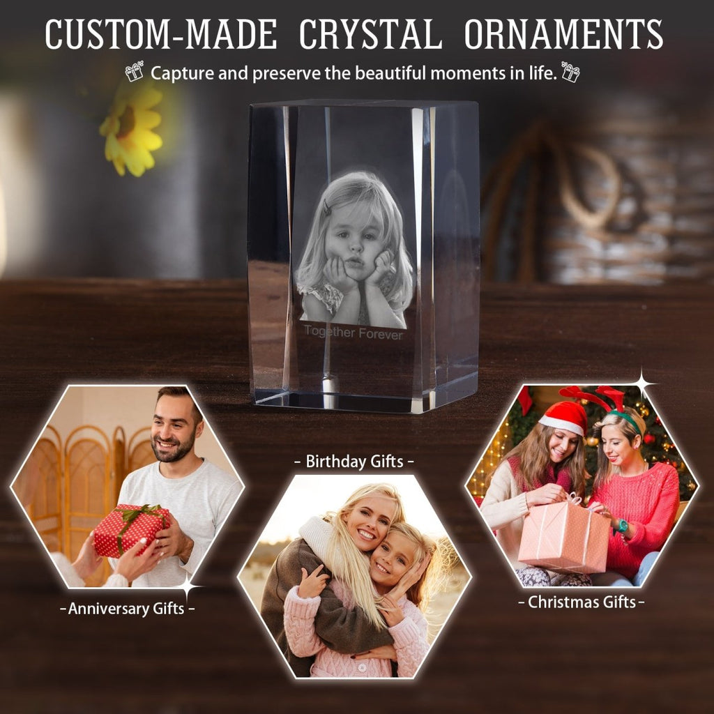 Personalised 3D Photo Premium Crystal Ornament – medium 70mm x 60mm x 100mm 