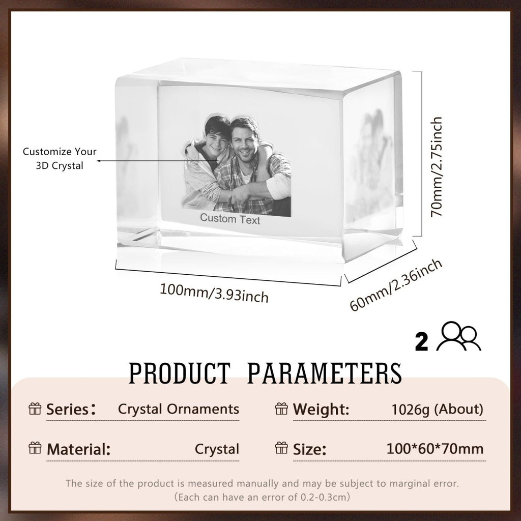 Personalised 3D Photo Premium Crystal Ornament – medium 70mm x 60mm x 100mm 