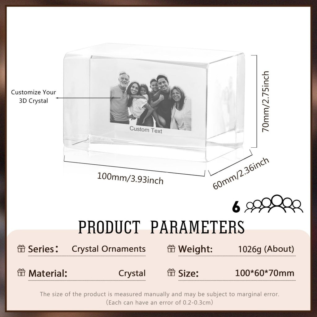 Personalised 3D Photo Premium Crystal Ornament – medium 70mm x 60mm x 100mm 