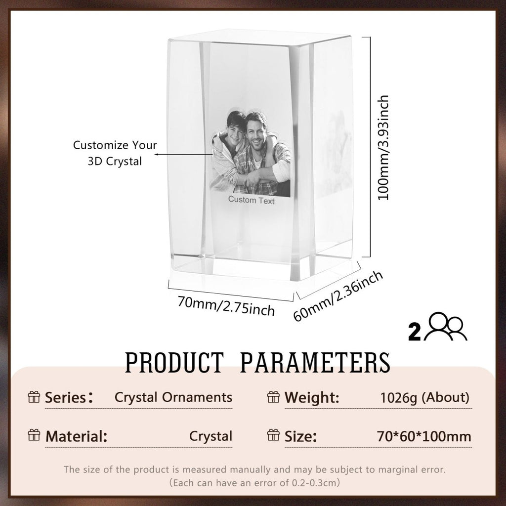 Personalised 3D Photo Premium Crystal Ornament – medium 70mm x 60mm x 100mm 