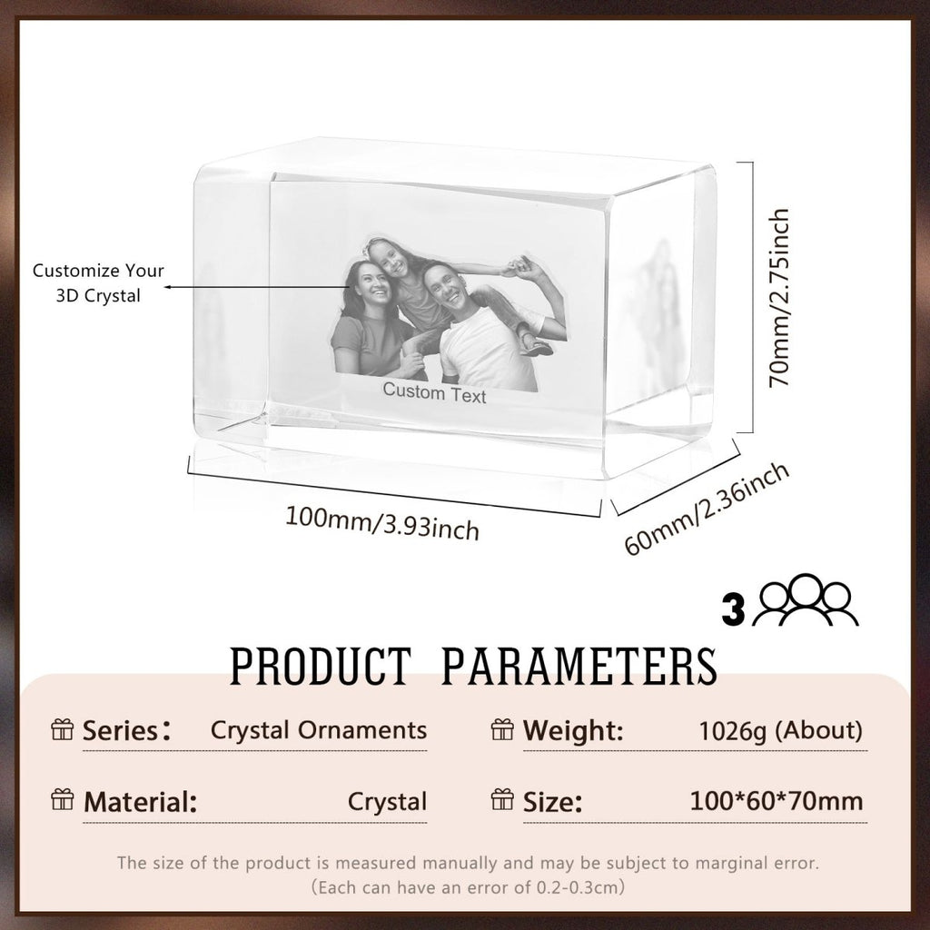 Personalised 3D Photo Premium Crystal Ornament – medium 70mm x 60mm x 100mm 