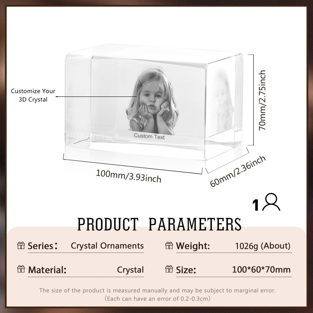 Personalised 3D Photo Premium Crystal Ornament – medium 70mm x 60mm x 100mm 
