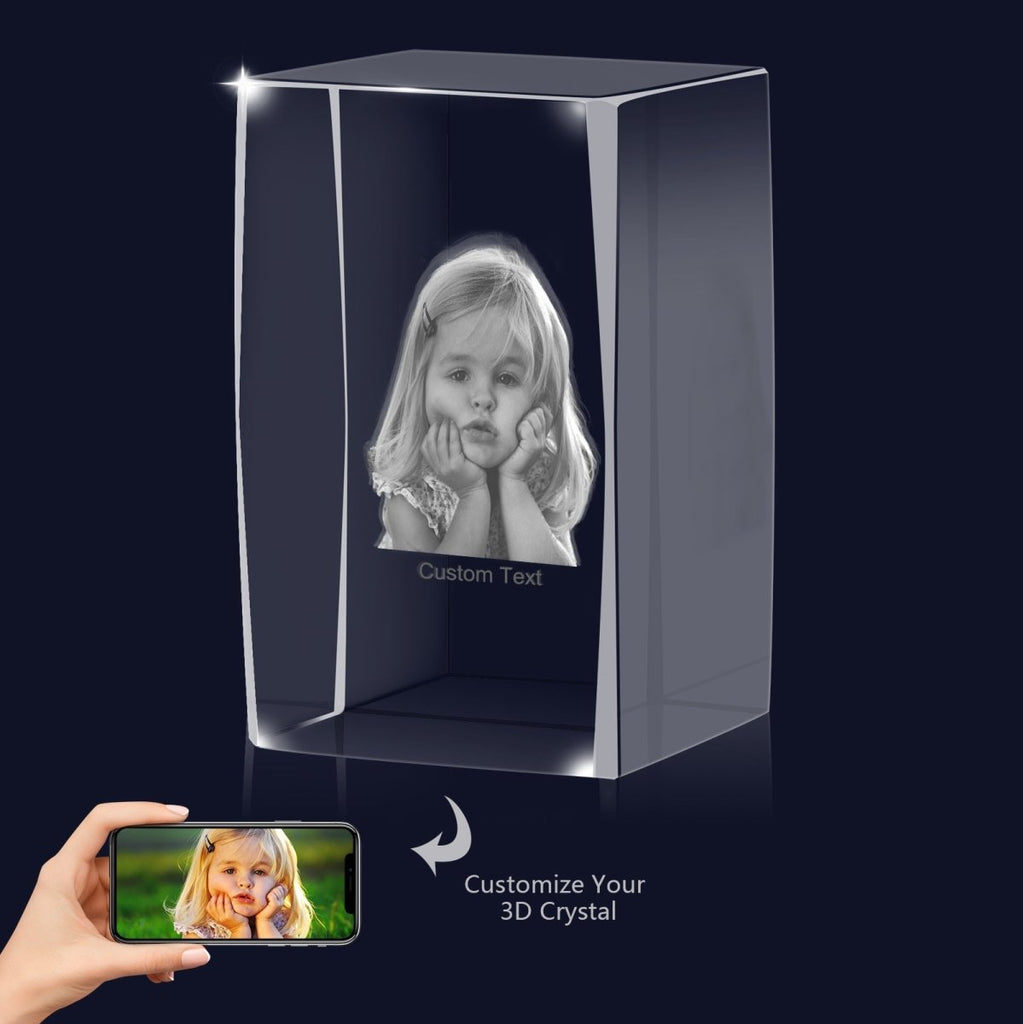 Personalised 3D Photo Premium Crystal Ornament – medium 70mm x 60mm x 100mm 