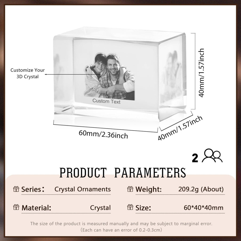 Personalised 3D Photo Premium Crystal Ornament – small 40mm x 60mm 