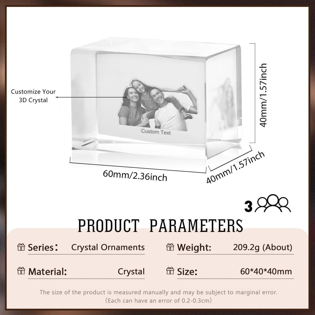 Personalised 3D Photo Premium Crystal Ornament – small 40mm x 60mm 