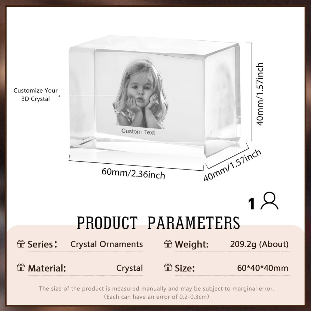 Personalised 3D Photo Premium Crystal Ornament – small 40mm x 60mm 