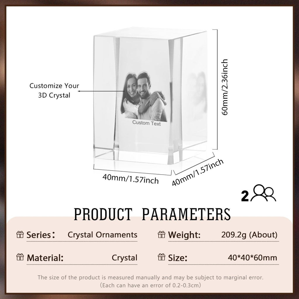 Personalised 3D Photo Premium Crystal Ornament – small 40mm x 60mm 