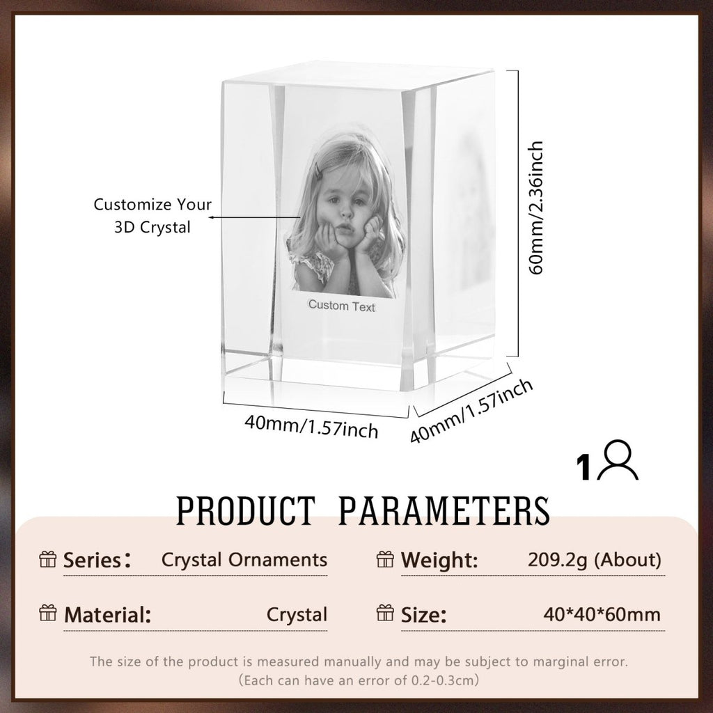 Personalised 3D Photo Premium Crystal Ornament – small 40mm x 60mm 