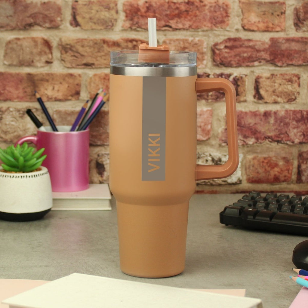 Personalised 40oz Brown Travel Cup - Engraved Memories