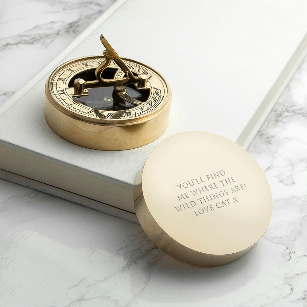 Personalised Adventurer's Brass Sundial and Compass - Engraved Memories