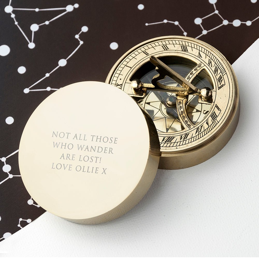 Personalised Adventurer's Brass Sundial and Compass - Engraved Memories