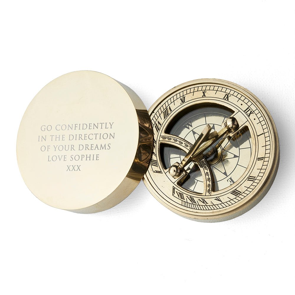 Personalised Adventurer's Brass Sundial and Compass - Engraved Memories