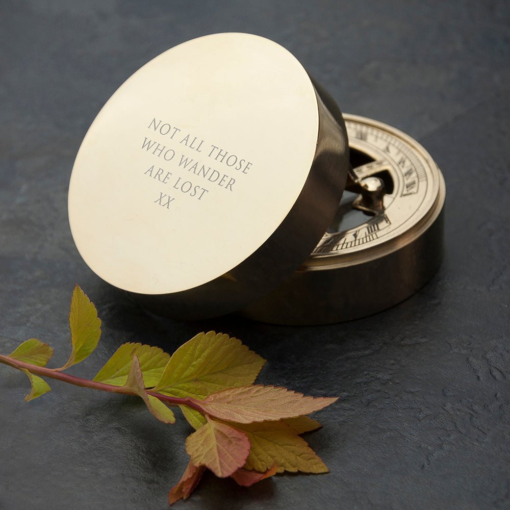 Personalised Adventurer's Brass Sundial and Compass - Engraved Memories