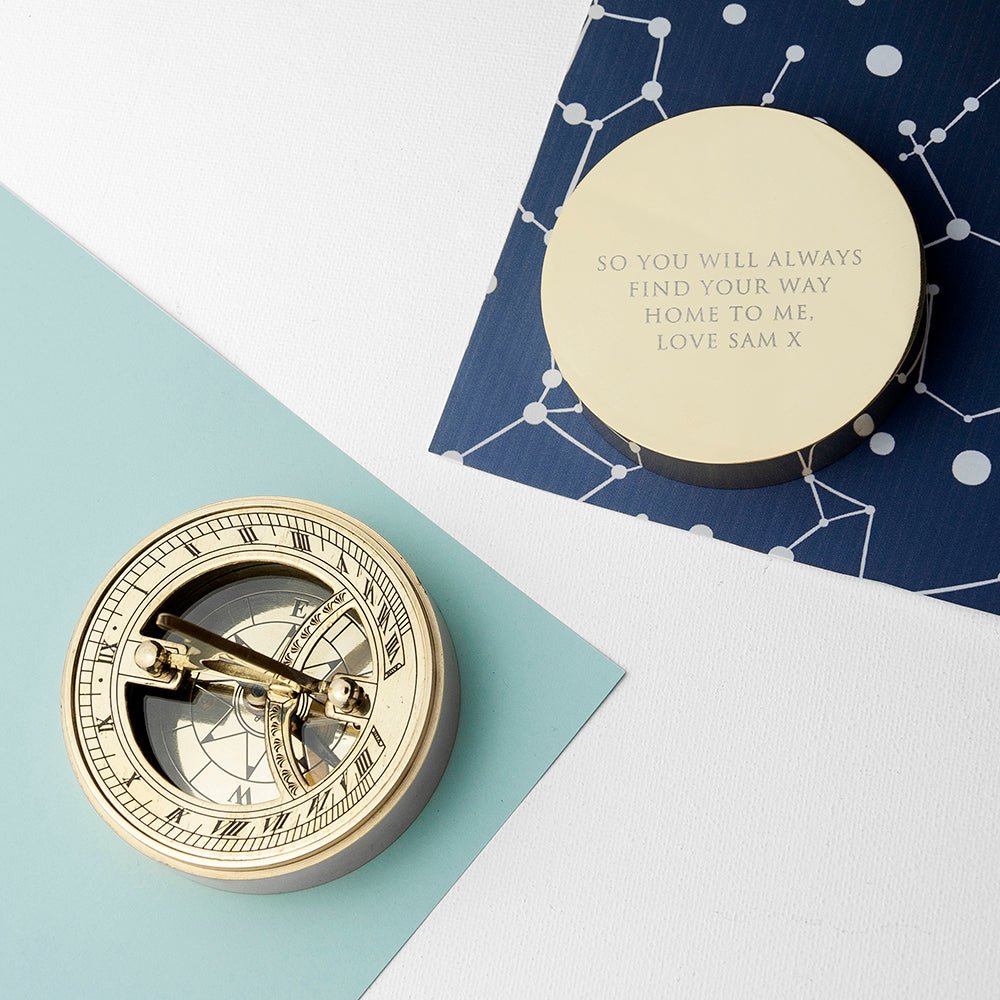 Personalised Adventurer's Brass Sundial and Compass - Engraved Memories