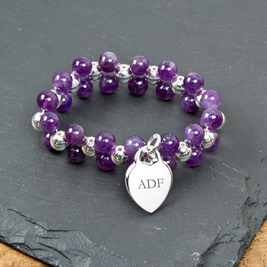 Amethyst bracelet with personalised initials charm