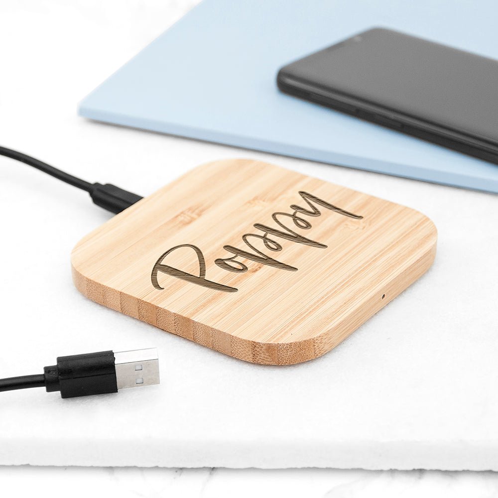 Personalised Bamboo Wireless Charger Pad - Engraved Memories